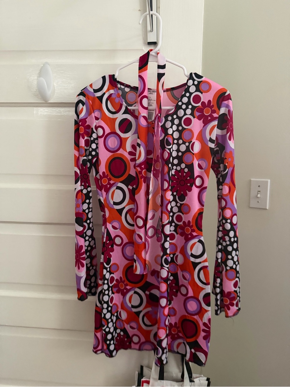 Retro Floral Circle Print Long Sleeve Tunic